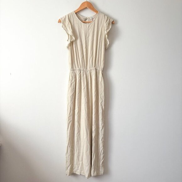 Aritzia Wilfred Fleurette Ruffled Wide Leg Jumpsuit Striped Cream Size Small - Picture 4 of 9